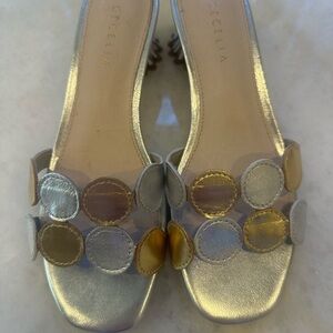 CECELIA NEW YORK Gold and Silver Slide Heels